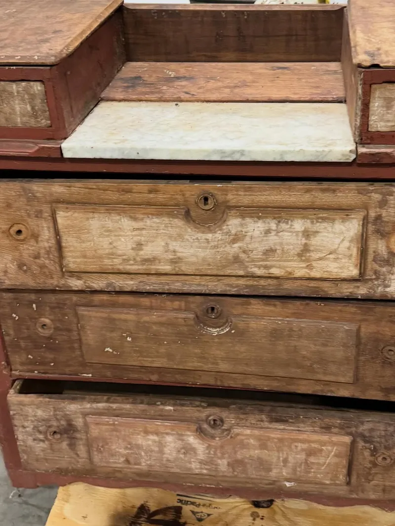 Antique dresser refinishing with brass hardware - Before